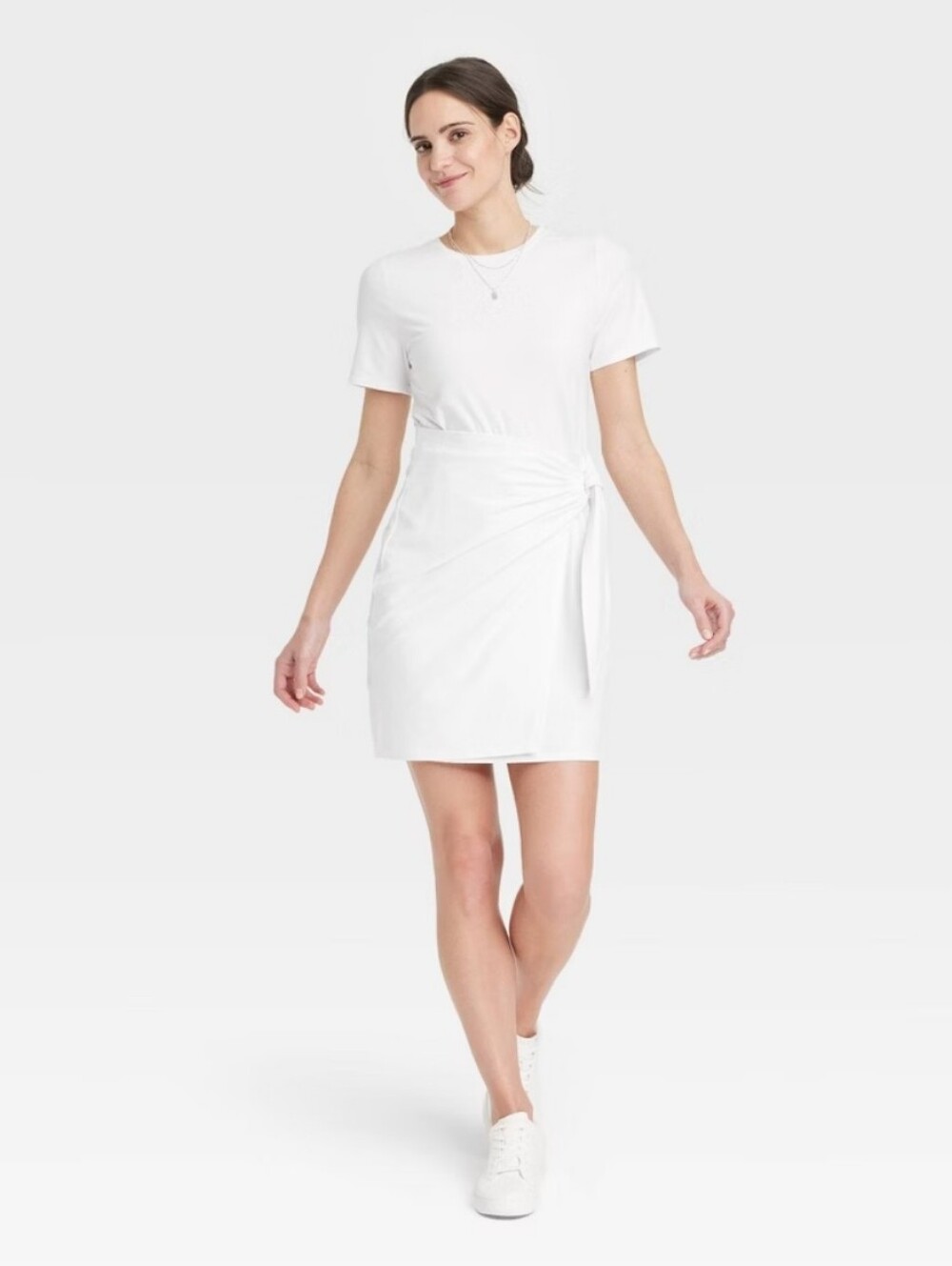 Women's Short Sleeve Mini T-Shirt Wrap Dress - A New Day White XS